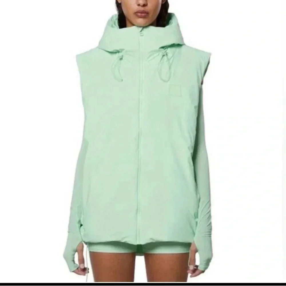 NWT Rains Loop Vest Waterproof, Windproof Hood Mineral Green Large Full Zip